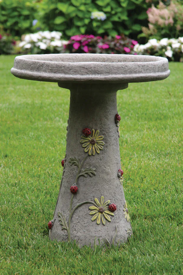 Ladybug Bird Bath Cast Stone 23" High