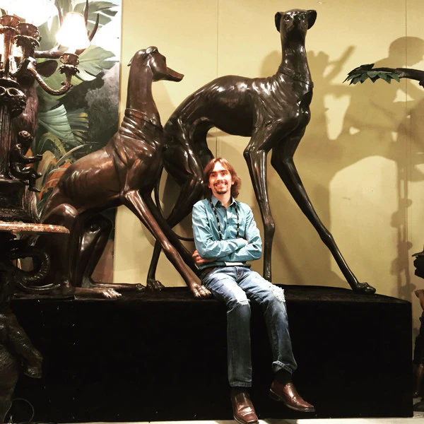 Large Whippet Dog Set Bronze Statues - Image 2