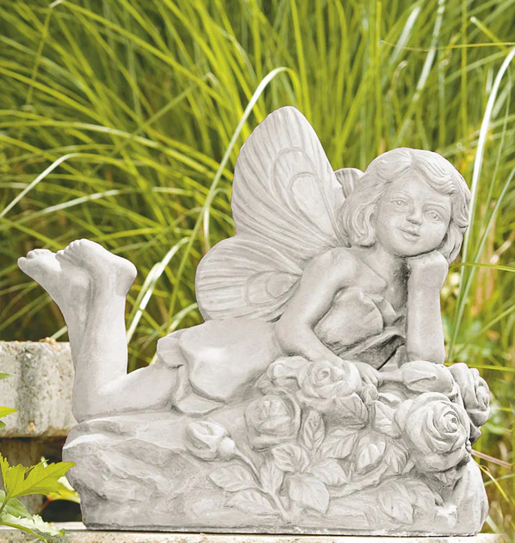 Laying Rose Fairy Cast Stone Garden Statue