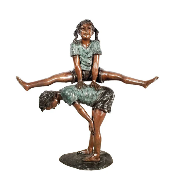 Leap Frog Kids Boy and Girl Bronze Statue