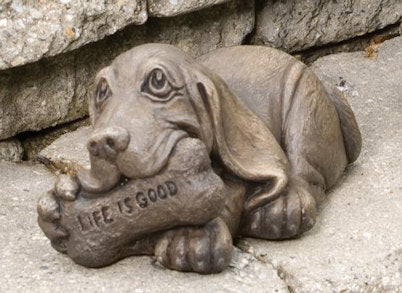 Life is Good Basset Hound Sculpture Cast Stone Dog with Bone - Image 2