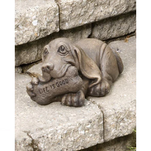 Life is Good Basset Hound Sculpture Cast Stone Dog with Bone - Image 3
