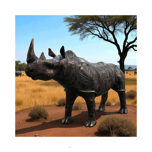 Life-Size Iron Rhinoceros Garden Statue Outdoor Sculpture