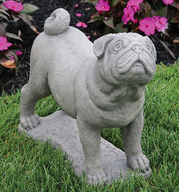 Life Size Pug Dog Cast Stone Statue 15.75" – Made in USA