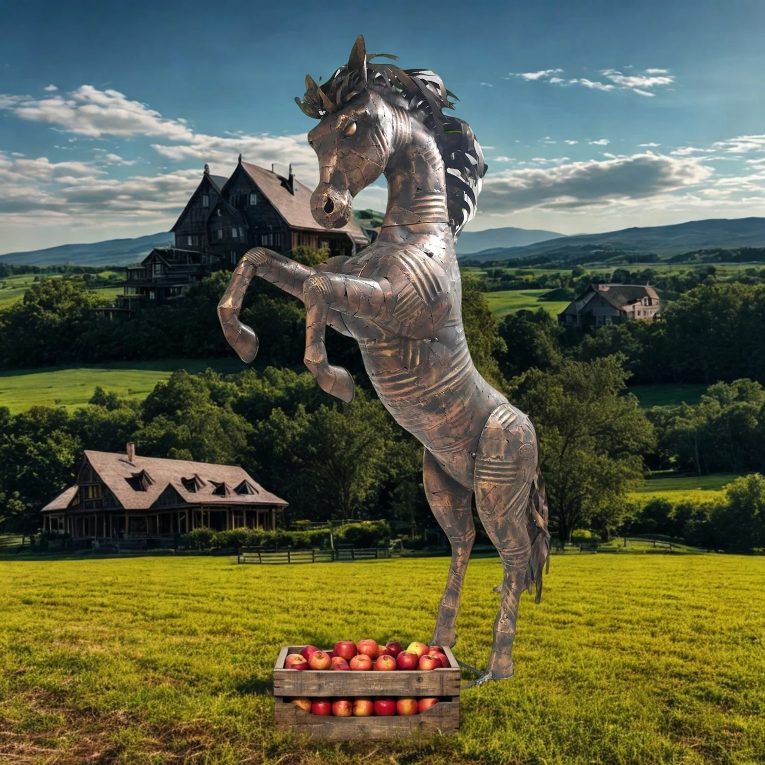 Life-Size Rearing Horse Stallion Iron Garden Statue - Image 2