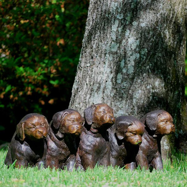 Line Of Puppies Bronze Sculpture - Image 5