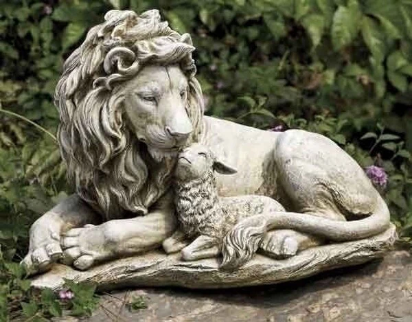 Lion And Lamb Garden Sculpture Symbolize Peace on Earth
