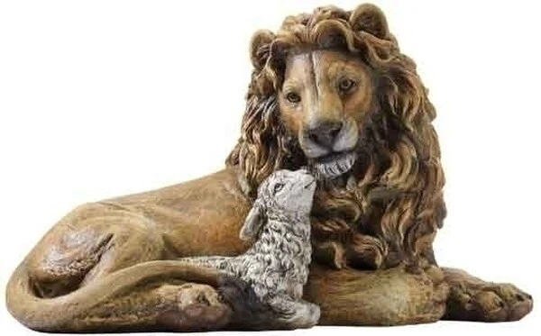 Lion and Lamb Hand Painted Statue
