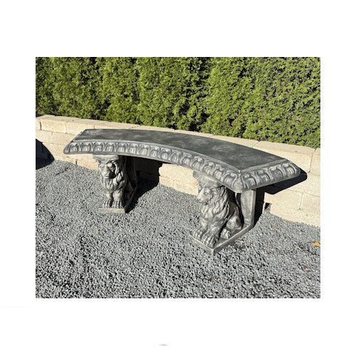 Lion Curved Garden Bench Cast Stone