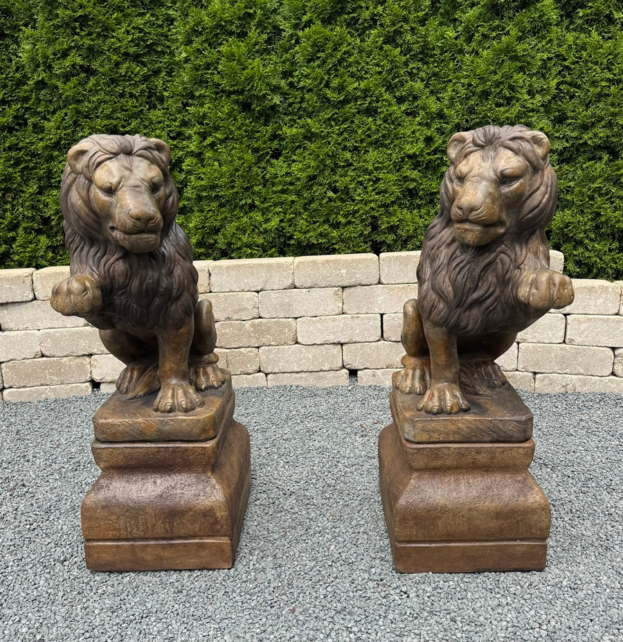 Lion Garden Sentinel Statues with Bases Statues 34" High