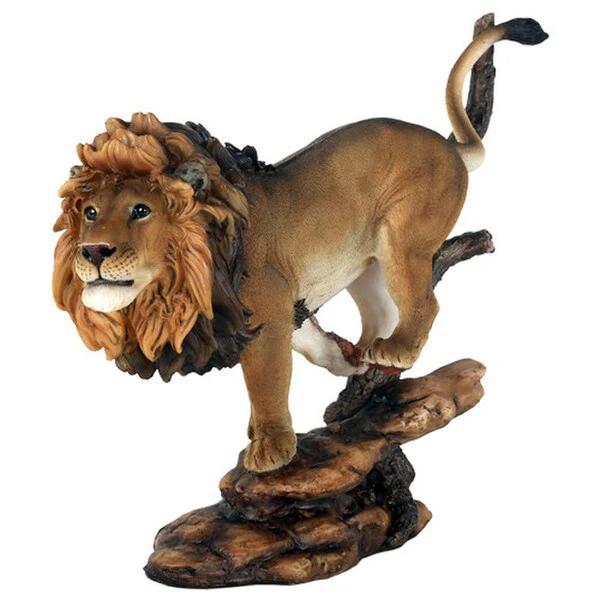 Lion Running Down Rock Figurine