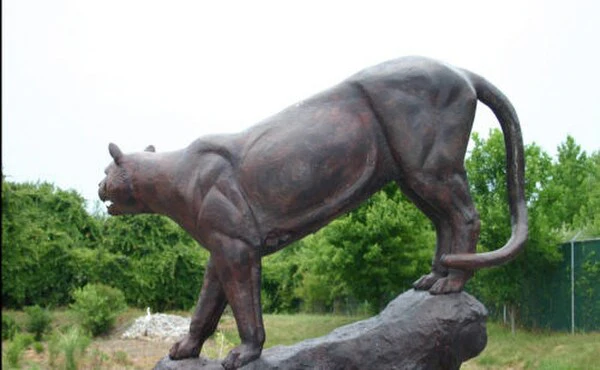 Lioness Sculpture On Rock Wild Cat Bronze - Image 3