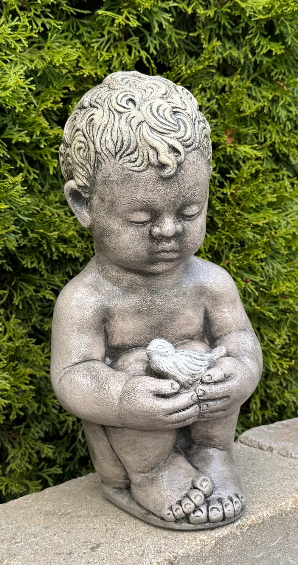 Little Child with Bird Classic Garden Statue 14" H
