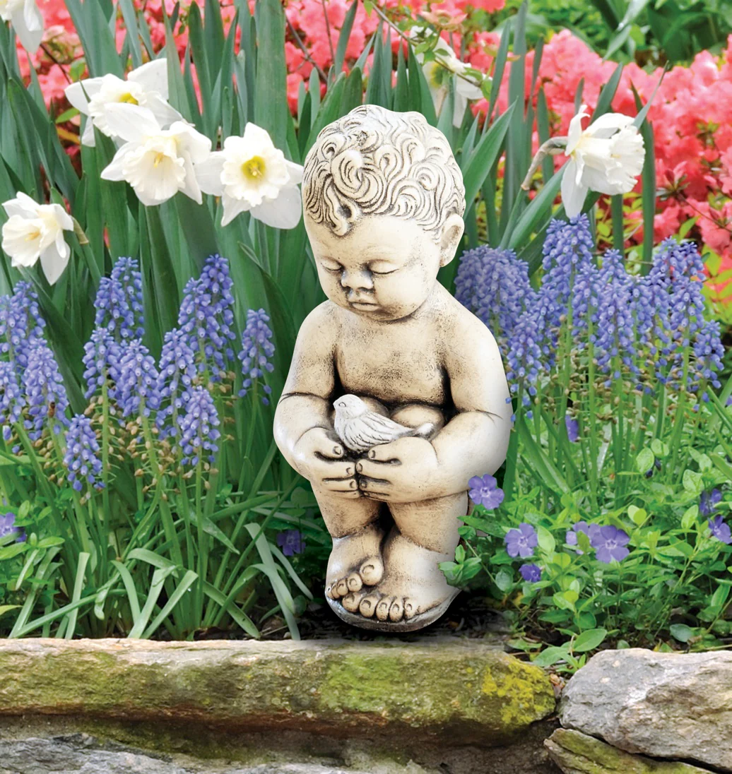 Little Child with Bird Classic Garden Statue 14" H - Image 2