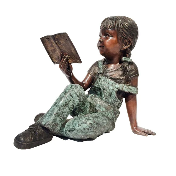 Little Girl Reading Book Bronze Statue
