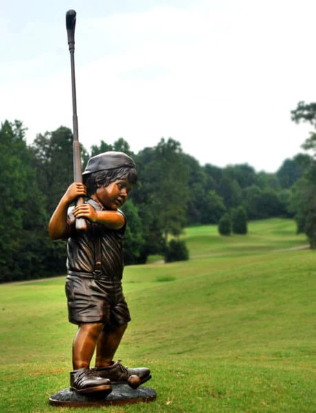 Little Golfer in Dad’s Shoes Bronze Sculpture - Image 4