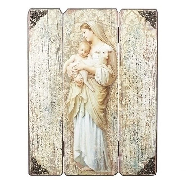 Madonna Cradling Child and Lamb Wall Plaque