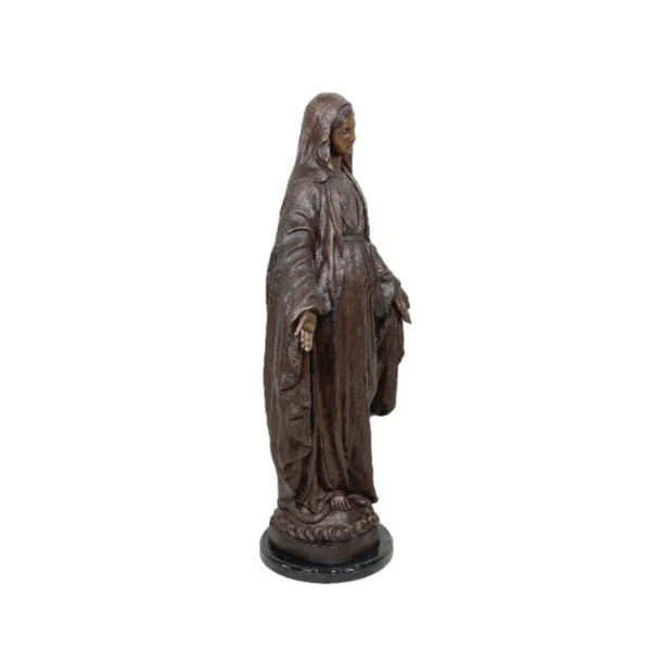 Madonna with Marble Base Bronze Statue - Image 2
