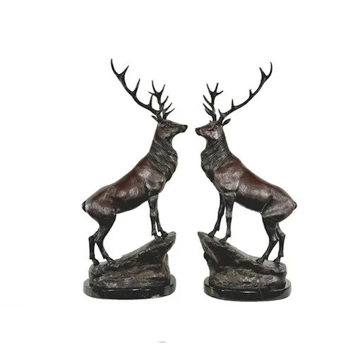 Majestic Pair Stags on Rock Bronze Statues