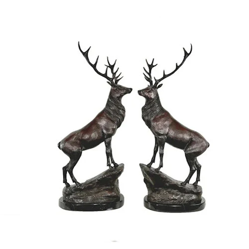 Majestic Pair Stags on Rock Bronze Statues - Image 2