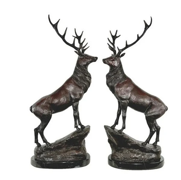 Majestic Pair Stags on Rock Bronze Statues - Image 4