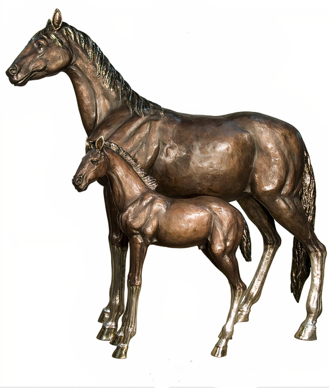 Mare And Colt Horses Life-sized Bronze Sculptures - Image 2
