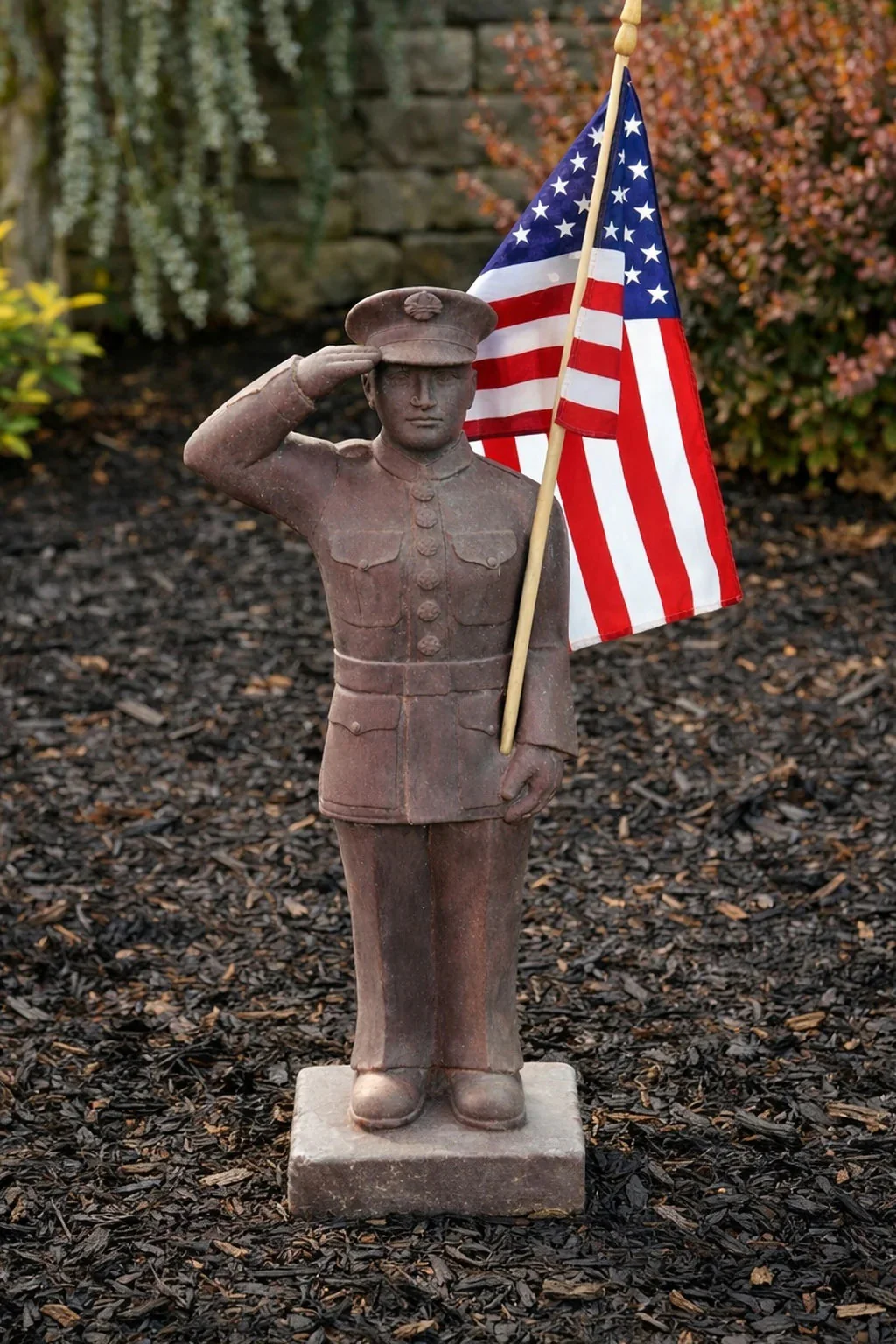 Armed Forces Marines Soldier Statue with Flag 27" High