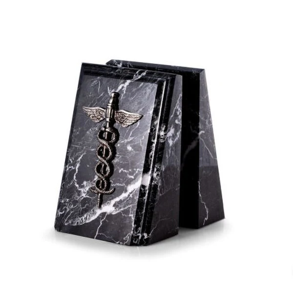 Medical Caduceus Bookends Black Marble