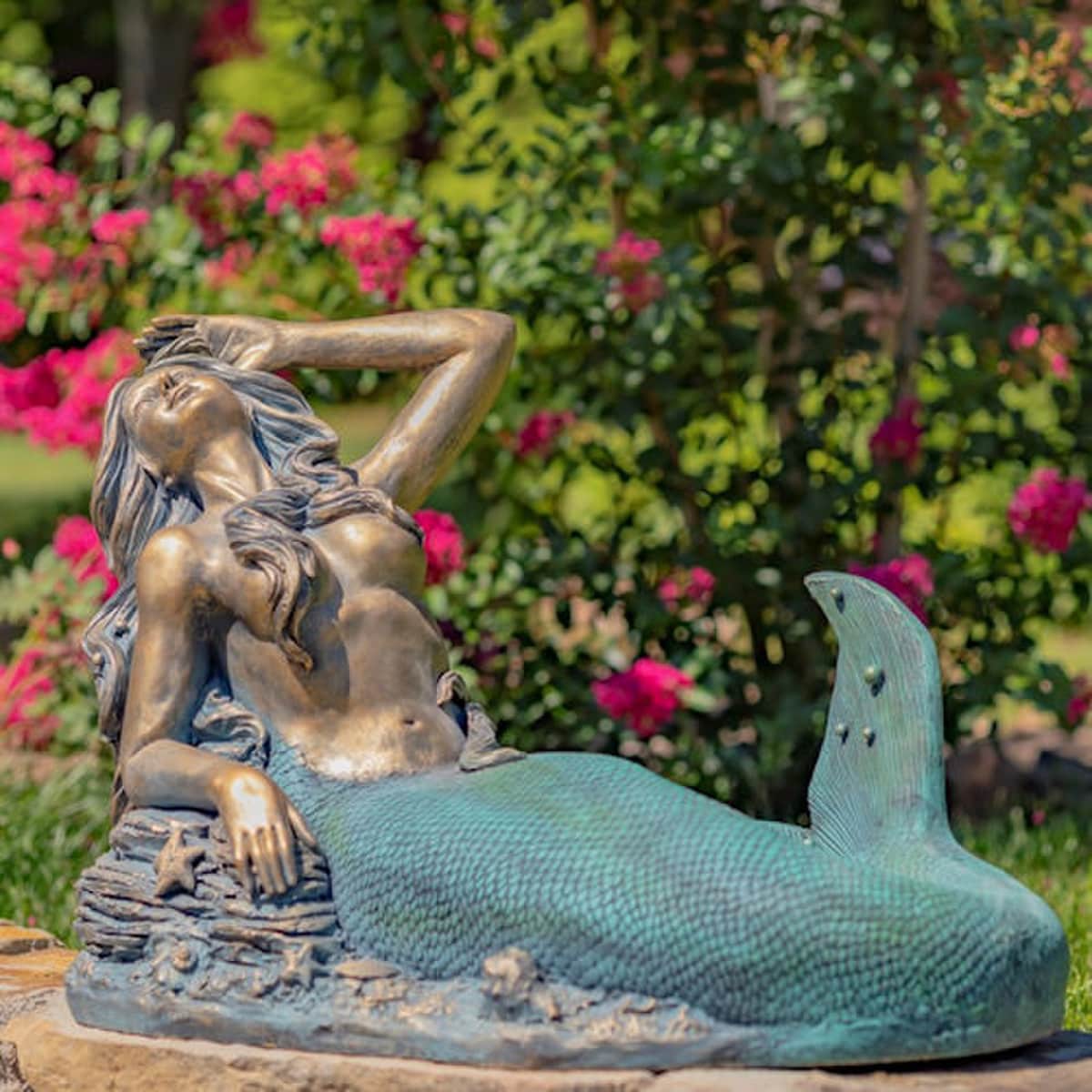 Mermaid Reclining on Rock Sculpture 36" Long