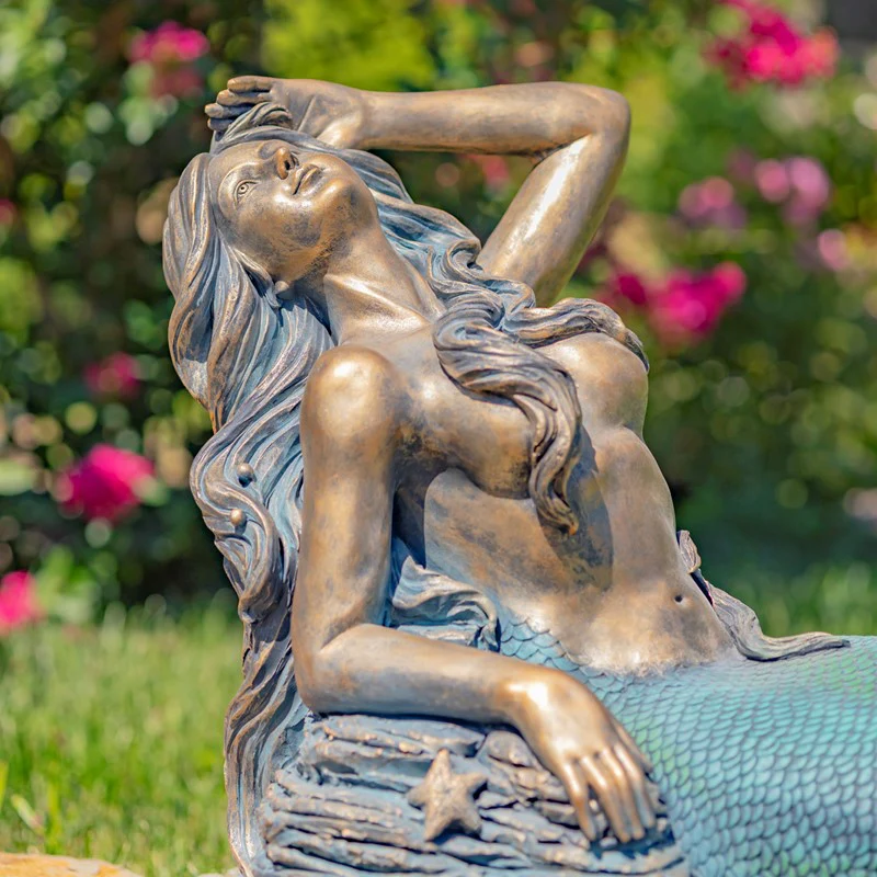 Mermaid Reclining on Rock Sculpture 36" Long - Image 2