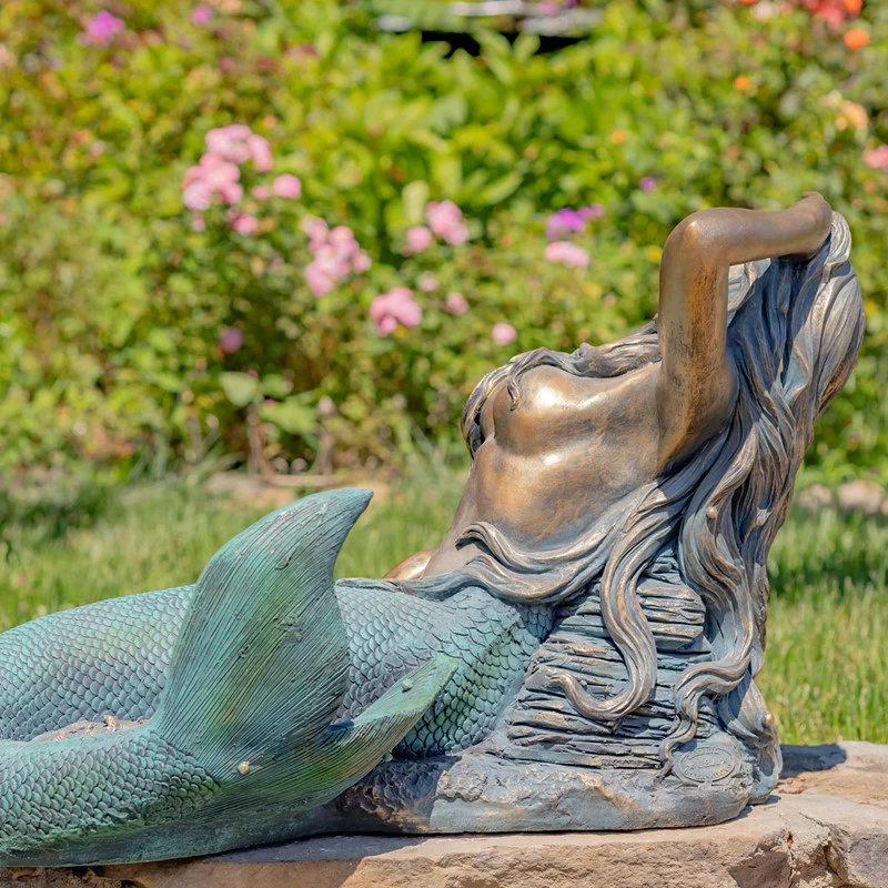 Mermaid Reclining on Rock Sculpture 36" Long - Image 4