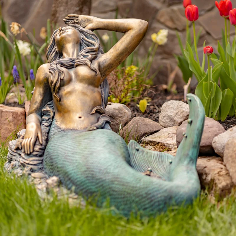 Mermaid Reclining on Rock Sculpture 36" Long - Image 5