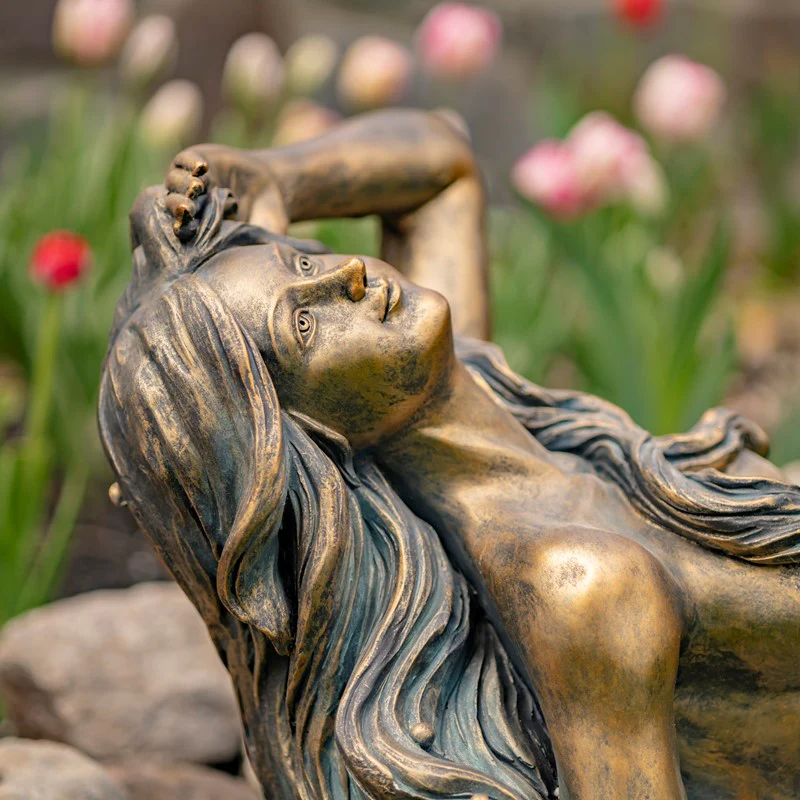 Mermaid Reclining on Rock Sculpture 36" Long - Image 6