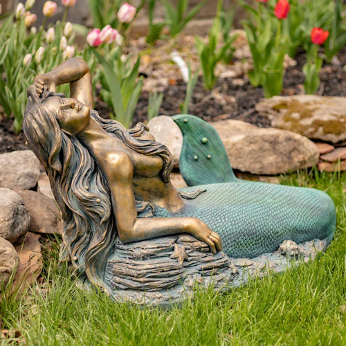 Mermaid Reclining on Rock Sculpture 36" Long - Image 7