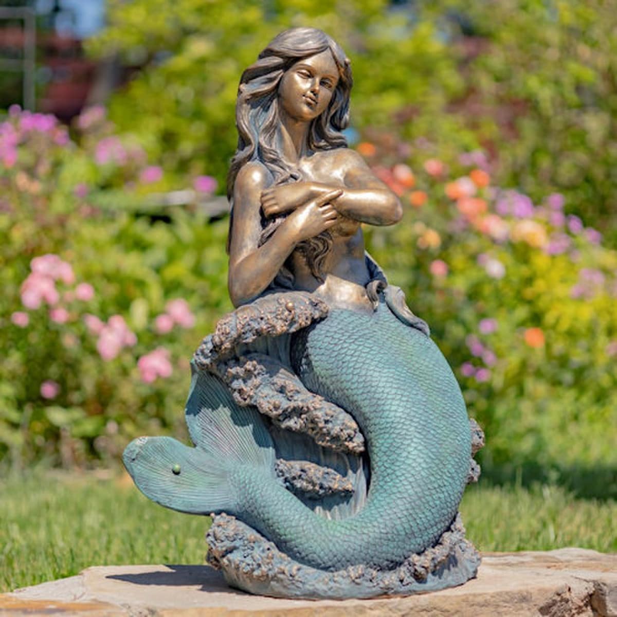 Mermaid Sitting on Rock Sculpture 34.25" H