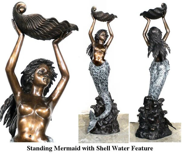 Mermaid Standing With Shell Water Feature - Image 3