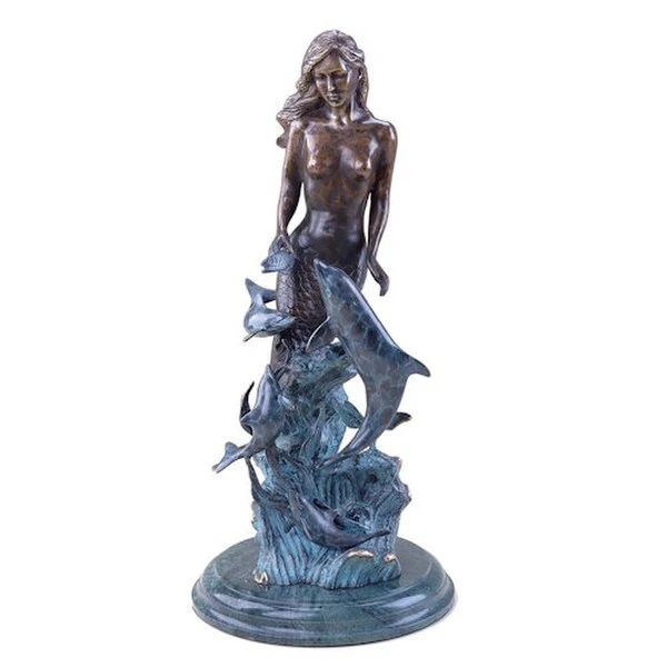 Mermaid with Dolphins Sculpture 21" High