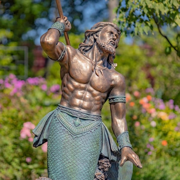 Merman Garden Sculpture Throwing Trident - Image 2