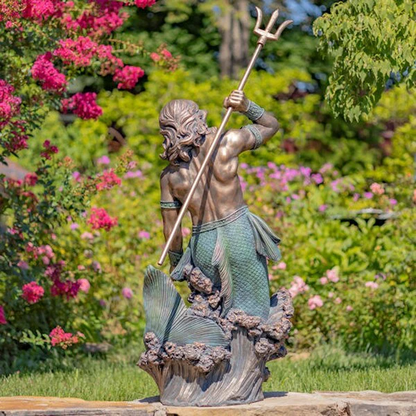 Merman Garden Sculpture Throwing Trident - Image 4
