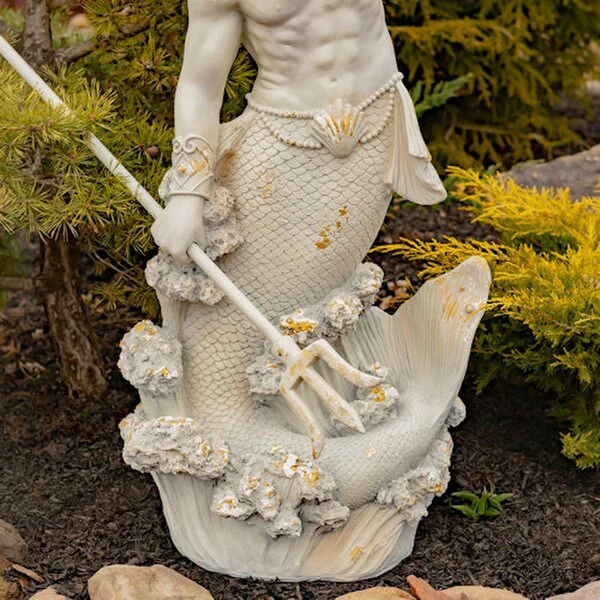 Merman Garden Statue Blowing in Conch Shell 52" High - Image 3