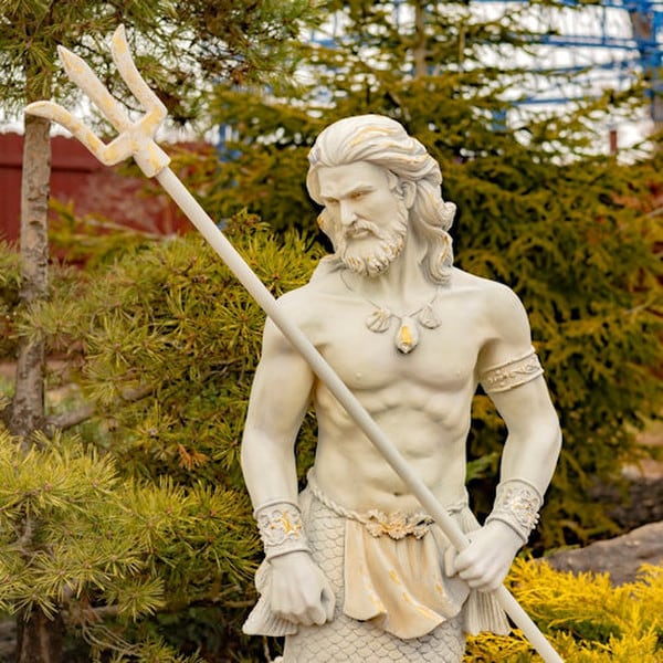 Merman Garden Statue Holding Trident 50" High - Image 2
