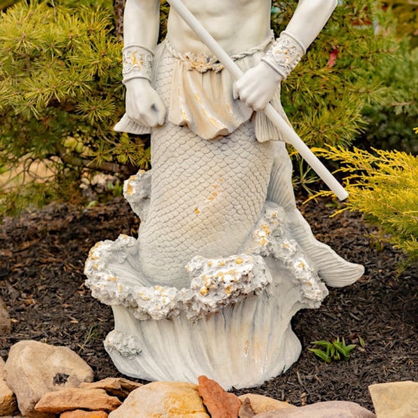 Merman Garden Statue Holding Trident 50" High - Image 3