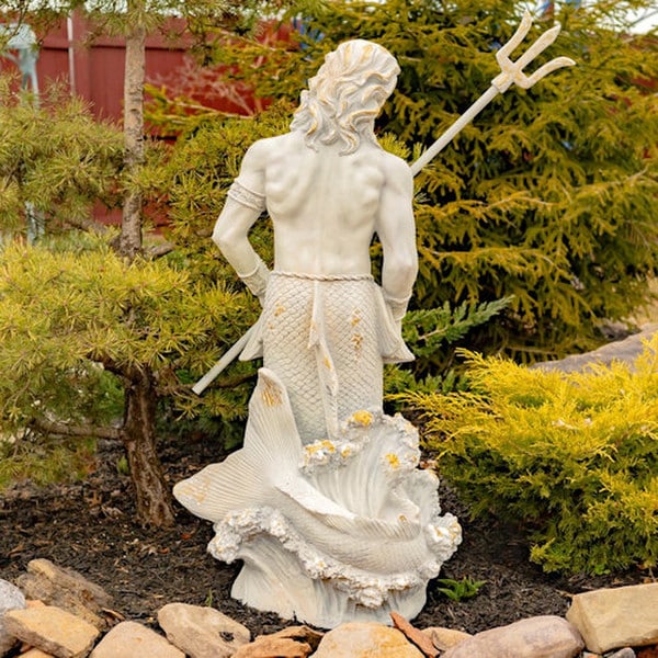 Merman Garden Statue Holding Trident 50" High - Image 4