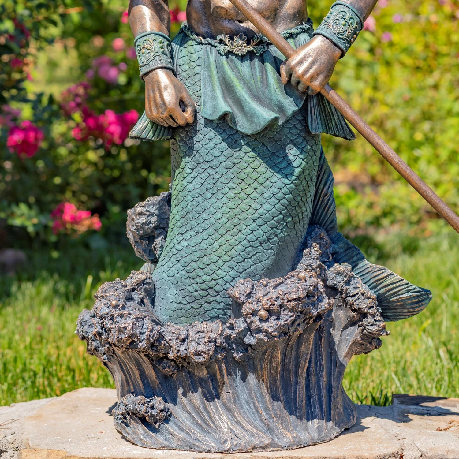 Merman Neptune Garden Statue Holding Trident 50" High - Image 3