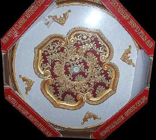 Fancy Ceiling Medallion Round with Red and Gold details