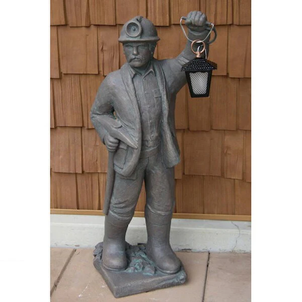 Miner Sculpture with Lantern Cement Statue 43.5" High