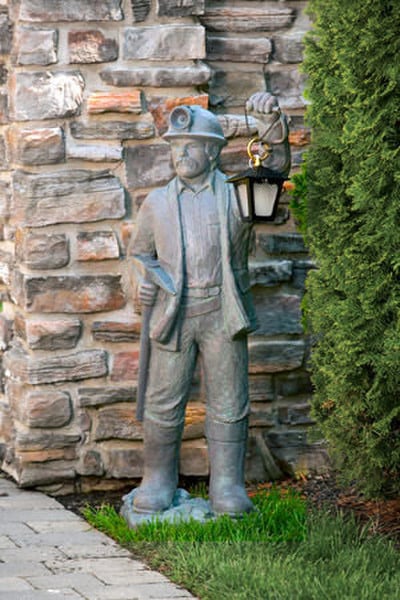 Miner Sculpture with Lantern Cement Statue 43.5" High - Image 2