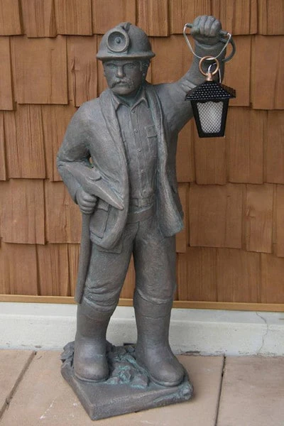 Miner Sculpture with Lantern Cement Statue 43.5" High - Image 3