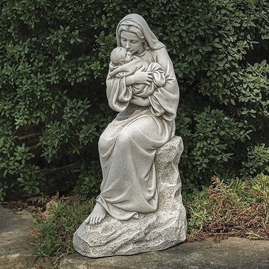 Mother Mary Kissing Baby Jesus Garden Statue 16" H