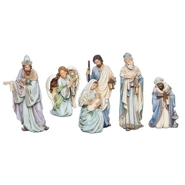 Nativity Five Piece Set Sculptures Blue Coloring